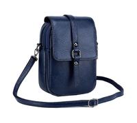 USOHJZ Genuine Leather Women Small Shoulder Bag Phone Messenger Bags Female Little Soft Purse Double Zipper Pockets(Deep Blue)