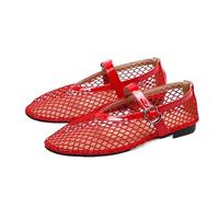 USOHJZ Mesh Black Ballet Shoes Women Flats Sandals Hollow Out Breathable Single Fishnet(Color 3,Size39)