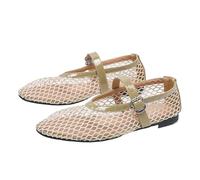 USOHJZ Mesh Black Ballet Shoes Women Flats Sandals Hollow Out Breathable Single Fishnet(Color 4,Size41)