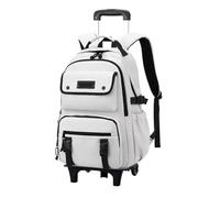 USOHJZ Schoolbag with Wheels Boys Rolling Backpacks Kids Luggage Wheeled Backpack for School Boys Trolley Bags Roller Bookbag(White)
