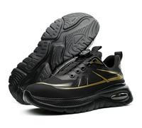 USOR Safety Trainers Mens Womens Steel Toe Cap Trainers Swivel Buckle No Laces Comfortable Lightweight Safety Shoes Swivel Buckle Shoelaces Non Slip Work Sneakers with Air Cushion Black47