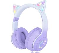 Usoun Kids Wireless Headphones,LED Light Up Wireless Foldable Headphones Over Ear with MIC,Stereo Sound,TF Card,Childrens Headset for Boys Girls Adults,School Study Home (Purple)