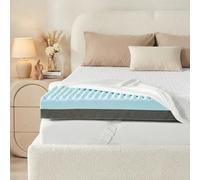 USPARK Memory Foam Mattress Topper Double Bed 10cm Thick, Egg Crate Gel Memory Foam & Bamboo Charcoal Dual-Layer for Pressure Relief - Bamboo Cover with Non-Slip Base (Double Size - 135x190 cm)