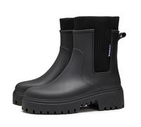 Usper Ankle Wellies Wellington Boots Women, Ladies Ankle Wide Calf Rains Chelsea Boots Slip-On, Waterproof Womens Short Wellies for Outdoor Garden Walking Hiking