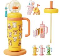 Usper Whale Fountain Water Bottle Tumbler, Drinking Cup with Whale Squirt, 24oz Stainless Steel Whale Fountain Tumbler with Handle Travel Tumblers for Kids and Adults (B Yellow, 710ml)