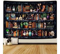 Uspring Bookshelf Tapestry Magical Book Tapestries Goth Skull Tapesty Vintage Botanical Tapestry Black Cat Wall Tapestry Hanging for Bedroom Home Decor(59.1 x 82.7inches)