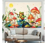 Uspring Funny Frog Tapestry Red Mushroom Tapestries Moon Stars Wall Tapestry Large Plants Tapestry for Bedroom Hippie Aesthetic Tapestry Wall Hanging (Beige, 59.1 x 82.7 inches), 59.10'' x 82.70''