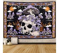 Uspring Mushroom Skull Wall Tapestry - Skeleton Leaves Hippie Large Purple for Bedroom, Wall Hanging (59.1 x 82.7 inches)