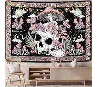 Uspring Mushroom Tapestry Skull Wall Tapestries Skeleton Tapestry Hippie Large Pink Tapestry Leaves Tapestry for Bedroom Aesthetic, Tapestry Wall Hanging for Room (70.9 x 92.5 inches)