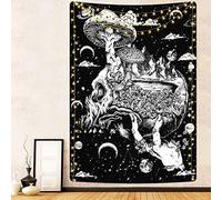 Uspring Skull Mushroom Moon and Stars Skeleton Mountain Black and White Tapestry (59.1 x 82.7 inches) for Living Room Wall Hanging