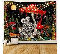Uspring Skull Mushroom Tapestry - Skeleton Lovers Moon Garden Galaxy Hippie Gothic Wall Tapestry for Bedroom Aesthetic Decor (59.1 x 59.1 inches)
