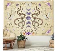 Uspring Snake Boho Mandala Wall Hanging - Moon Phase Floral Plants Butterfly Tapestry for Bedroom Aesthetic, Beige Purple (59.1 x 82.7 inches)