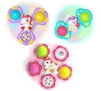Usrela 3 Pcs Suction Cup Spinner Toys for Baby, Spinning Toys for Toddlers 1-3, Fidget Toy with Rattle, Sensory Toys, Baby High Chair Tray Bathtub Toy for 6 9 12 Month old Birthday Gifts
