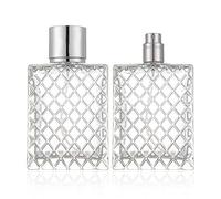 USRommaner 2 Set,100ml Glass Fine Mist Atomiser,Empty Glass Square Grids Perfume Atomizer Spray Pump Bottle Travel Refillable Bottle for Liquid Fragrance Cosmetic Container