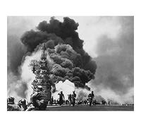 USS Battleship Bunker Hill Kamikazes WWII Photo Art Print Canvas Premium Wall Decor Poster Mural