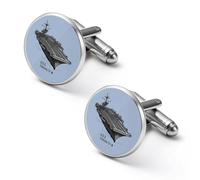 USS Enterprise CV 6 WWII Aircraft Carrier Shirt Cufflinks Round Cuff Links for Business Wedding Party Father's Day Gift 2.0cm