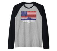 USS Lexington CV-2 Aircraft Carrier Vintage USA Flag Raglan Baseball Tee