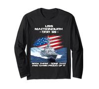 USS Macdonough DDG-39 Destroyer Ship USA Flag Veteran Xmas Long Sleeve T-Shirt