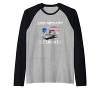 USS Midway CVA-41 Aircraft Carrier Flag Veterans Day Patriot Raglan Baseball Tee