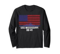USS Mississippi BB-41 Battleship Vintage American Flag Long Sleeve T-Shirt