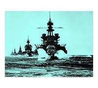 USS Navy WWII War Battleships Blue Premium Wall Art Canvas Print 18X24 Inch