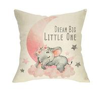 Ussap Elephant Dream Big Little One Home Decorative Throw Pillow Cover, Pink Moon Cloud Cushion Case 18x18 for Girl Kid Bedroom Nursery Sofa Couch Decor Inspirational Quote Baby Shower Decoration Gift