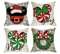 Ussap - Grey Merry Christmas Decorative Throw Pillow Covers 18 x 18 Inch Set of 4 Christmas Candy Cane Garland Christmas Decorations Christmas Decorations