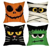 Ussap Halloween Jack O Lantern Decorative Throw Pillow Covers 20 x 20 Set of 4, Spooky Face Mummy Black Cat Fran.kens-tein Cushion Case Decor, Holiday Home Decoration for Sofa Couch