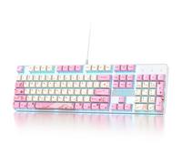 Ussixchare Full Size Mechanical Keyboard, Creamy Keyboard with Number Pad, 104 Keys Pink Wired Gaming Keyboard with Red Switch, RGB Backlit for PC Laptop