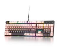 Ussixchare Full Size Mechanical Keyboard, Creamy Keyboard with Number Pad, 104 Keys Wired Gaming Keyboard with Red Switch, RGB Backlit for PC Laptop