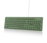 Ussixchare Full Size Wired Computer Keyboard, Quiet Typewriter Keyboard with Retro Round Keycaps, LED Backlit, Membrane, 104-key for PC, Laptop(Dark Green)