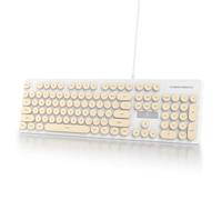 Ussixchare Full Size Wired Computer Keyboard, Quiet Typewriter Keyboard with Retro Round Keycaps, LED Backlit, Membrane, 104-key for PC, Laptop(Beige)