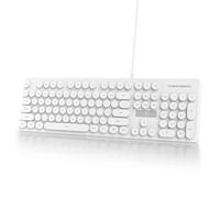 Ussixchare Full Size Wired Computer Keyboard, Quiet Typewriter Keyboard with Retro Round Keycaps, LED Backlit, Membrane, 104-key for PC, Laptop(White)