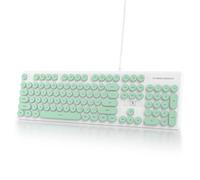 Ussixchare Full Size Wired Computer Keyboard, Quiet Typewriter Keyboard with Retro Round Keycaps, LED Backlit, Membrane, 104-key for PC, Laptop(Green)