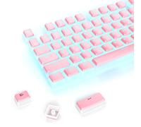 Ussixchare PBT Pink Pudding Keycaps Set 117 Keys, Double Shot Translucent OEM Profile for ISO & ANSI Layout 61/68/84/87/104 Keys Mechanical Keyboard(Pink Pudding)