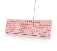 Ussixchare Pink 104 Keys Silent Creamy Gaming Keyboard with LED Backlight, Wired Double Shot Keycaps Membrane Keyboard for PC Laptop