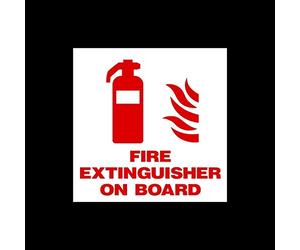 USSP&S 1x Fire Extinguisher on board - 100x100mm Sticker - Exit, Fire, Emergency, Call Point