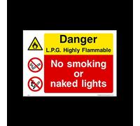 USSP&S Danger L.P.G. Highly Flammable - No Smoking Plastic Sign (MP35) - Danger, Caution, Flammable, Ear Protection, No Smoking, Harness, Men at work