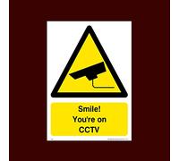 USSP&S Smile! You're on CCTV Plastic Sign with 4 Pre-Drilled Holes (S25) - CCTV, Security, Warning, Alarmed, Surveillance, Camera, Dogs, Premises