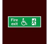 USSP&S Wheelchair Fire Exit Sticker/Self Adhesive Sign - Fire, Push Bar/Pad, Disabled Fire Exit, Assembly, Break Glass, Lift - (EE30)