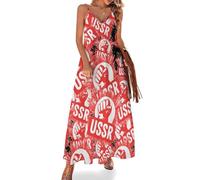 USSR CCCP Communist Women's Maxi Dress Sexy Spaghetti Strap CutFlowy Swing Long Dresses