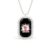 USSR CCCP Soviet Union Pendant Necklace Fashion Jewelry Square Pendant with White Drill Border One Size