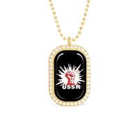 USSR CCCP Soviet Union Pendant Necklace Fashion Jewelry Square Pendant with White Drill Border One Size