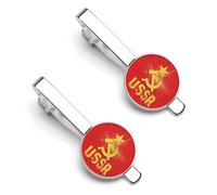 USSR Red Star Hammer Sickle Tie Clip And Cufflinks Tacks Pin Cuff Links Ties Bar for Necktie 2 Set