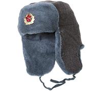 USSR Russian Army Mens Grey Ushanka Winter Hat Soviet Soldier Badge(UK 7 1/8)