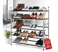 USTECH 5 Tier Adjustable, Expandable Shoe Rack Storage Organizer | Portable, Large, Free Standing Metal Shoe Shelf for Kids and Adults | 20 Pairs of Shoes