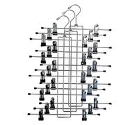 USTECH 5-Tier Adjustable Non-Slip Clips Skirt Hanger, Space-Saving, Two Contact Point Strength, Swivel Folding Hook, Capped Ends, Chrome, Metal - 80715 (3 Pack)