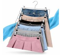 USTECH 6-Tier Skirt Hangers with Clips - Non-Slip Multi-Layer Hanger Organizer for Skirts, Pants, Shorts, and Women’s Clothing Storage(Pack of 4)