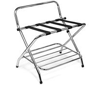 USTECH Double Rack with High Back-Luggage Rack, Pack of 2, Chrome, Self Asssembly, Luggage Rack for Guest Room