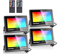 Ustellar 4 Pack 25W RGB LED Flood Lights Outdoor Color Changing Floodlights Dimmable Remote IP66 Waterproof Indoor Color Light Outside Uplighting Landscape Wall Washer Party Garden Stage Lighting